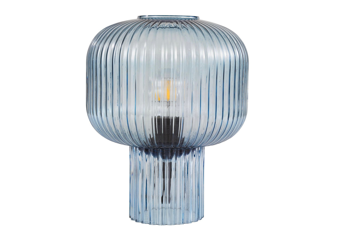 Demarius Table Lamp Blue Ribbed Glass