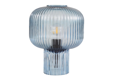 Demarius Table Lamp Blue Ribbed Glass