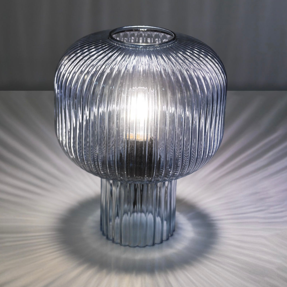 Demarius Table Lamp Blue Ribbed Glass