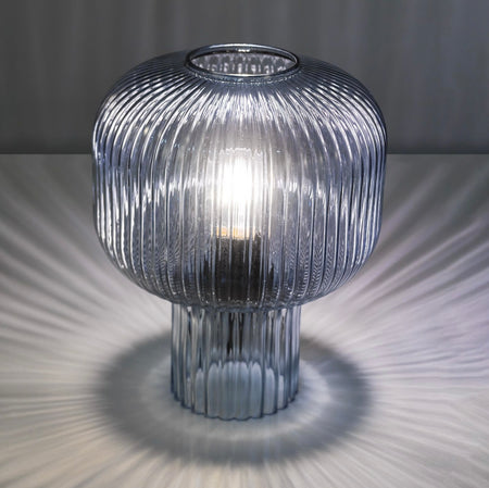 Demarius Table Lamp Blue Ribbed Glass