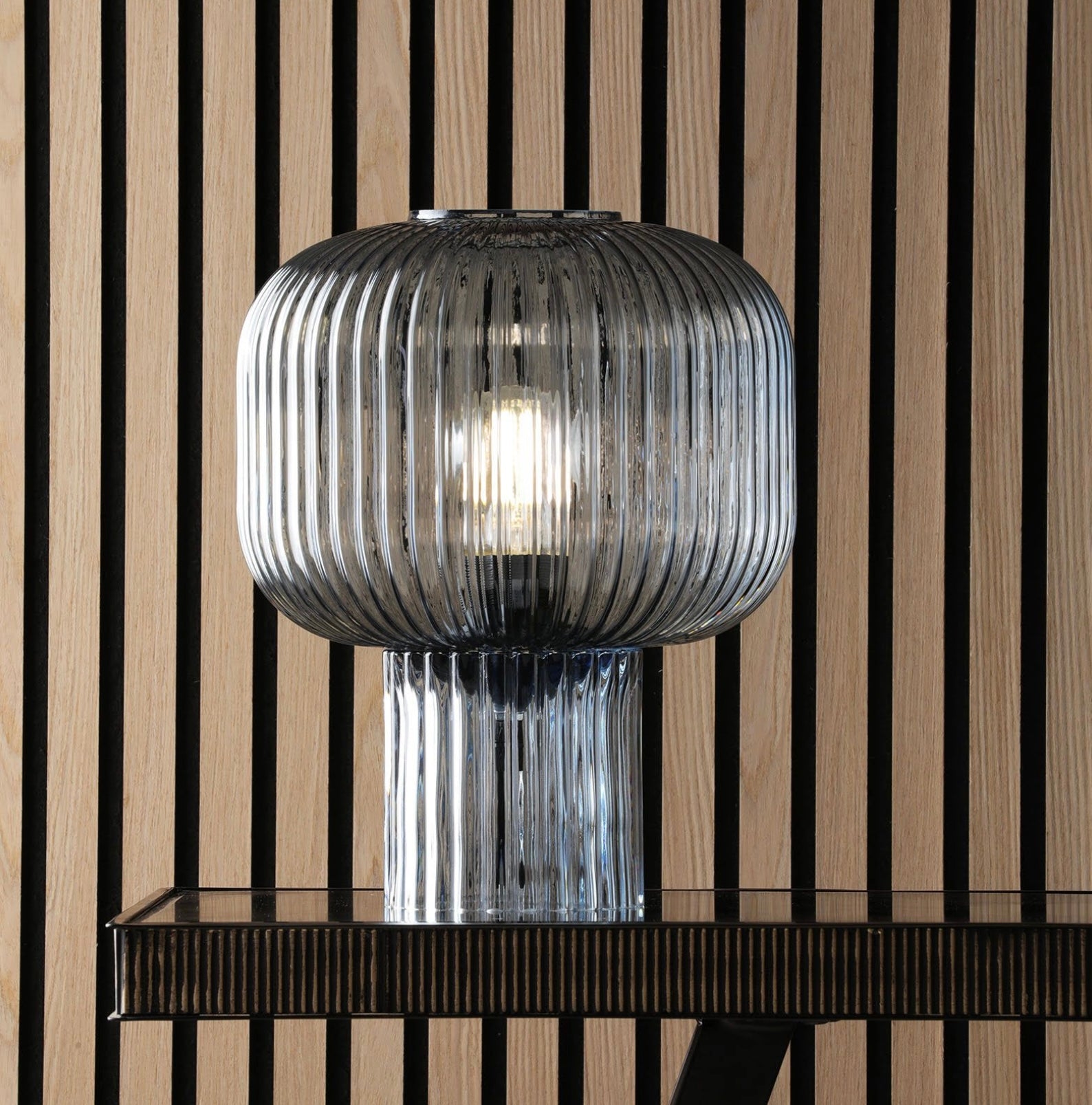 Demarius Table Lamp Blue Ribbed Glass