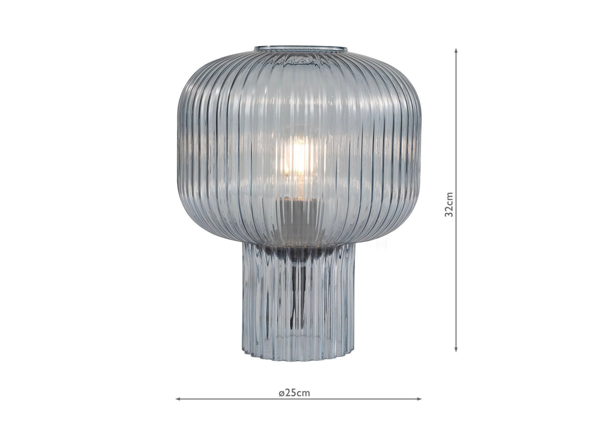 Demarius Table Lamp Blue Ribbed Glass