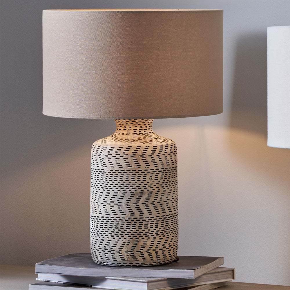Atouk Textured Natural and Black Stoneware Table Lamp