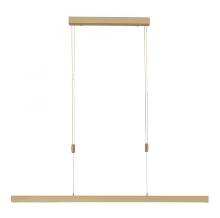 LED pendant light, matt brass, linear, filigree design, touch dimmer