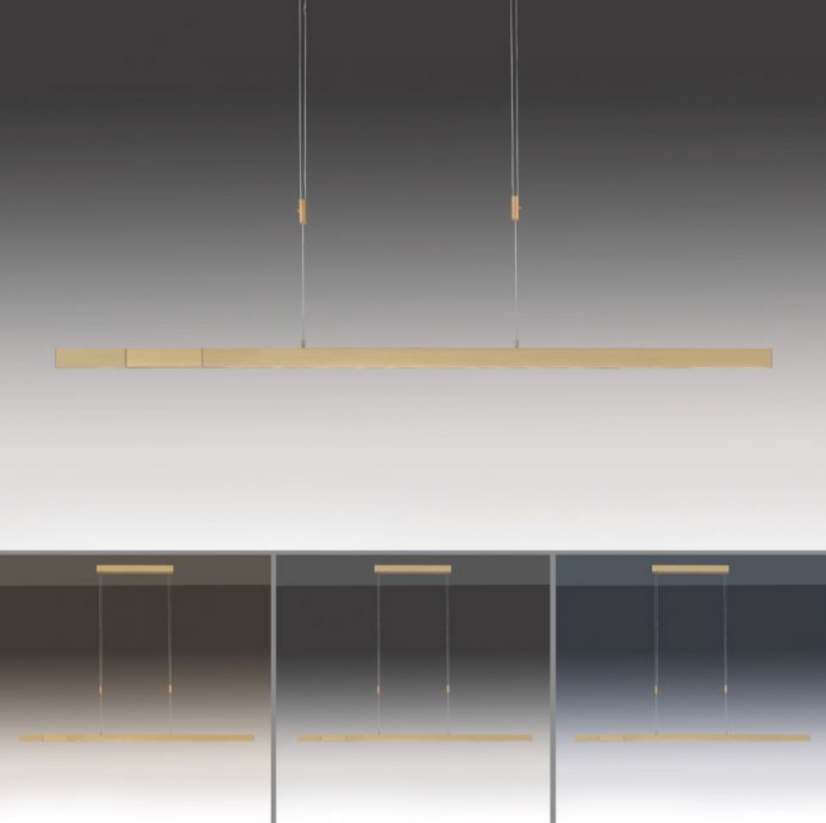 LED pendant light, matt brass, linear, filigree design, touch dimmer