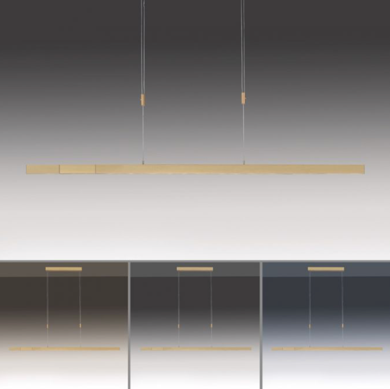 LED pendant light, matt brass, linear, filigree design, touch dimmer