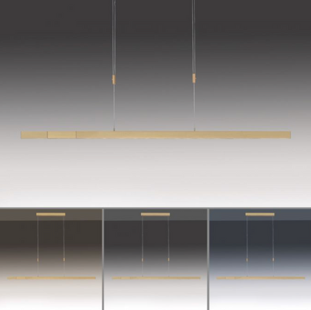 LED pendant light, matt brass, linear, filigree design, touch dimmer