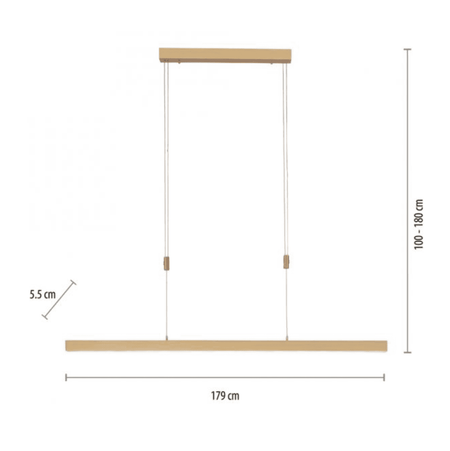 LED pendant light, matt brass, linear, filigree design, touch dimmer