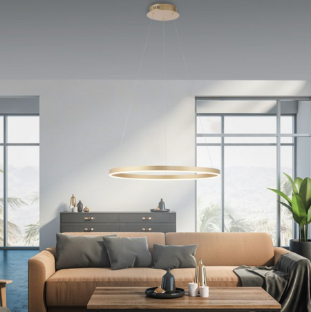 LED pendant light matt brass round 60cm dimmable - Warm white