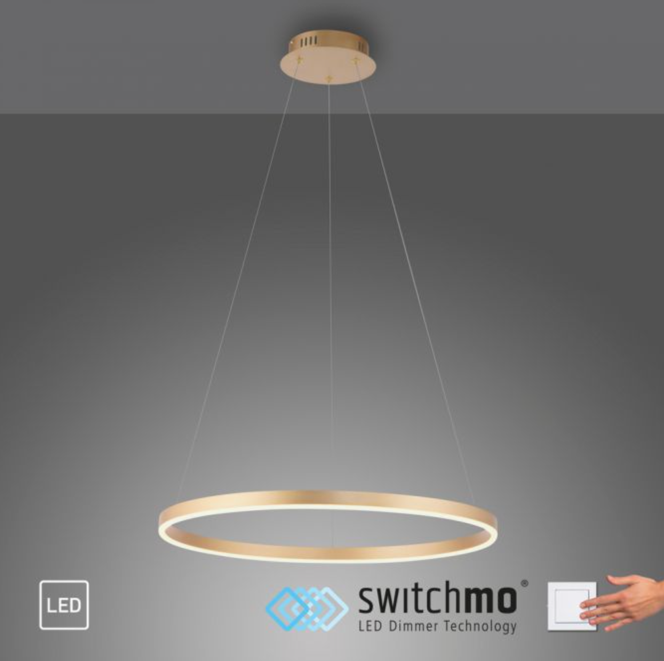 LED pendant light matt brass round 60cm dimmable - Warm white