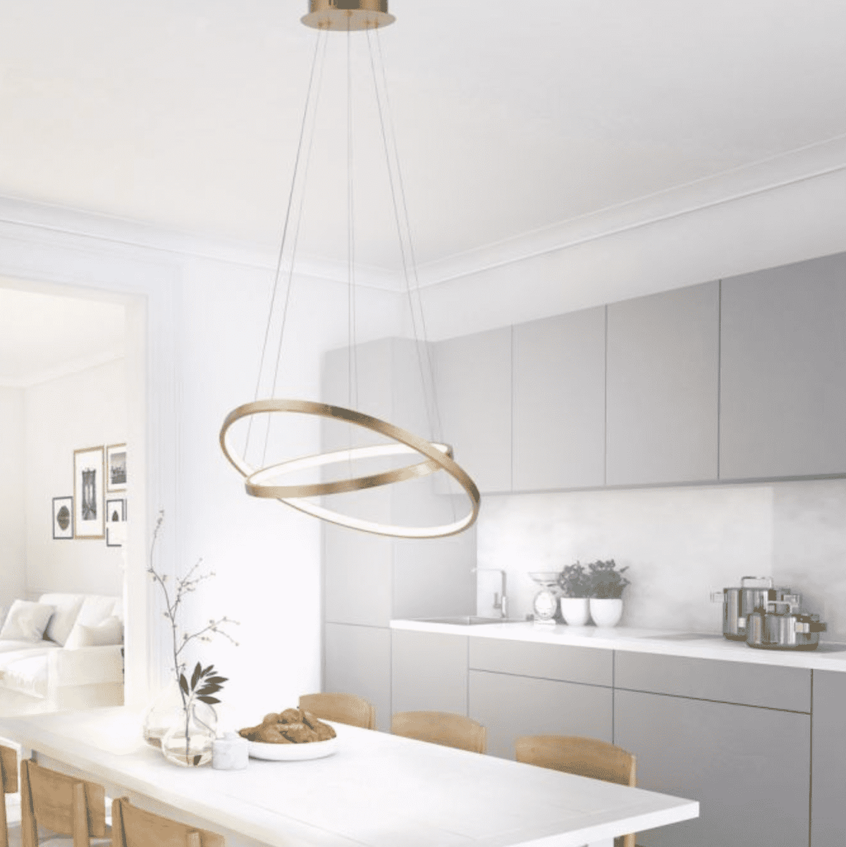 LED Gold pendant light - 2 Light rings
