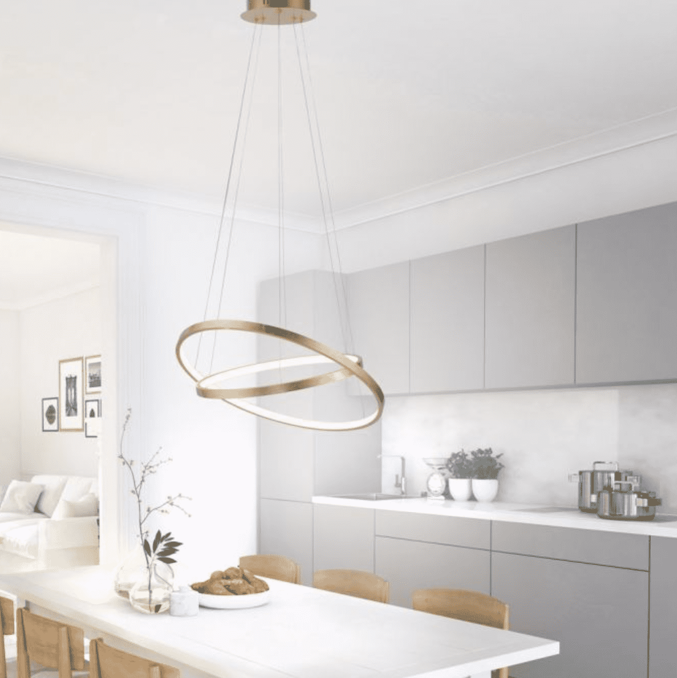 LED Gold pendant light - 2 Light rings