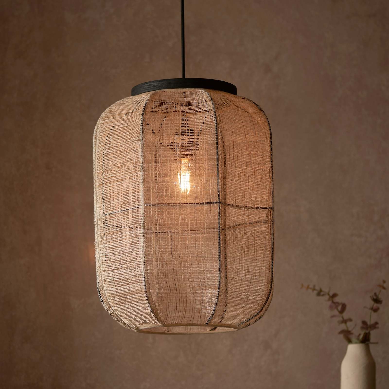 Zaire 1lt Pendant Natural linen & matt black