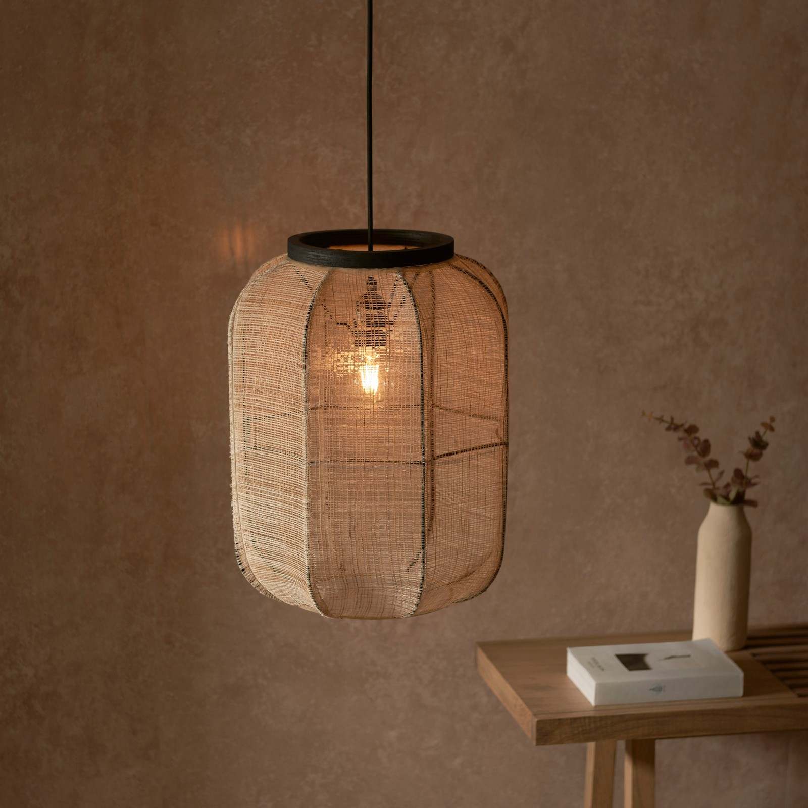 Zaire 1lt Pendant Natural linen & matt black