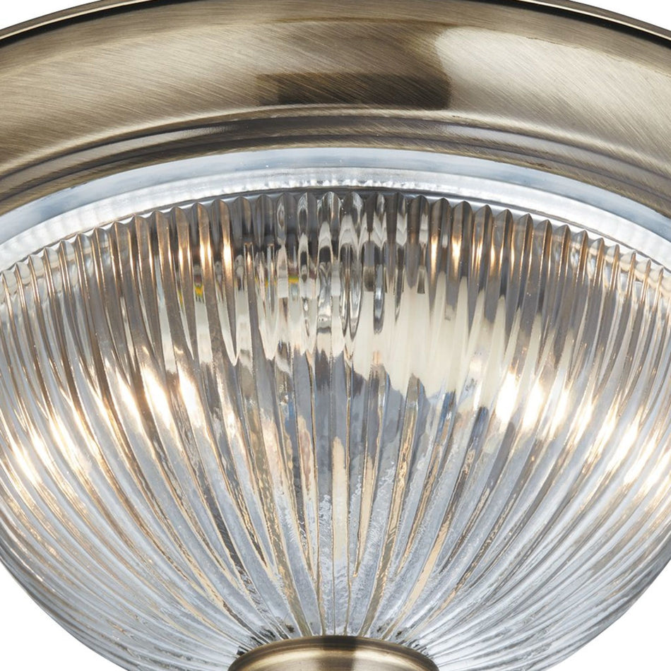 American Diner - 2Lt Ip44 Ceiling Flush, Antique Brass, Acid Glass