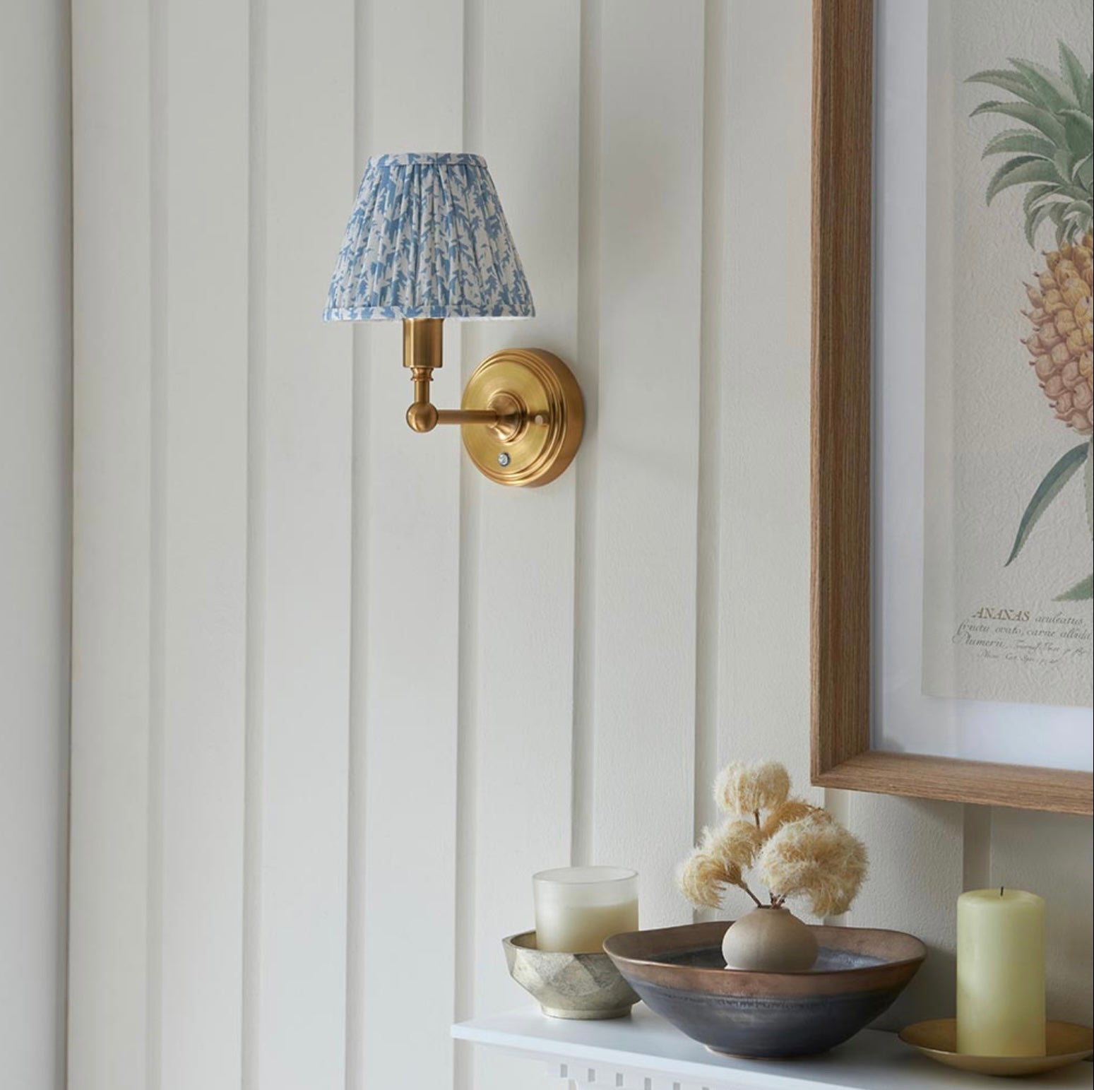 Burley Rechargeable Wall light & leaf shell bay blue shade 16cm shade