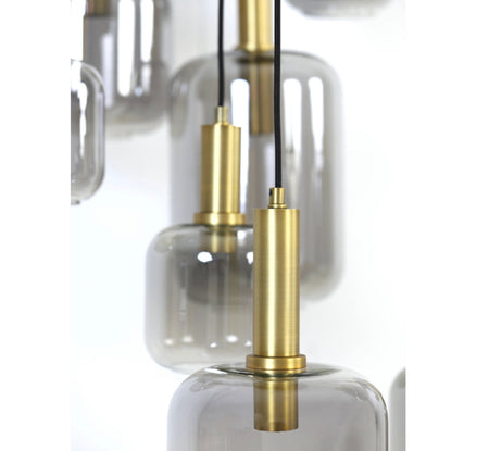 LEKAR 9 Light antique bronze+smoked glass ceiling pendant