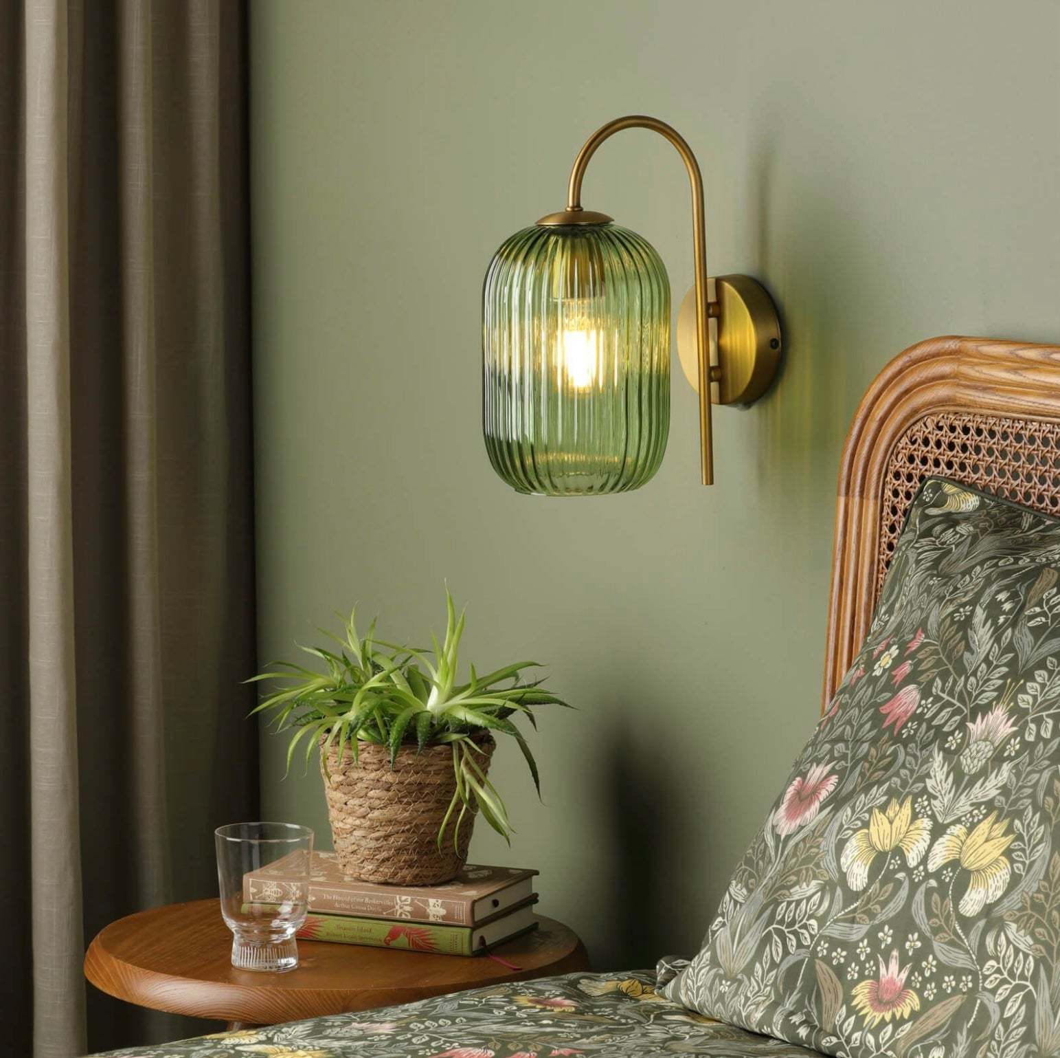 Idra Wall Light Aged Bronze and Green Ribbed Glass