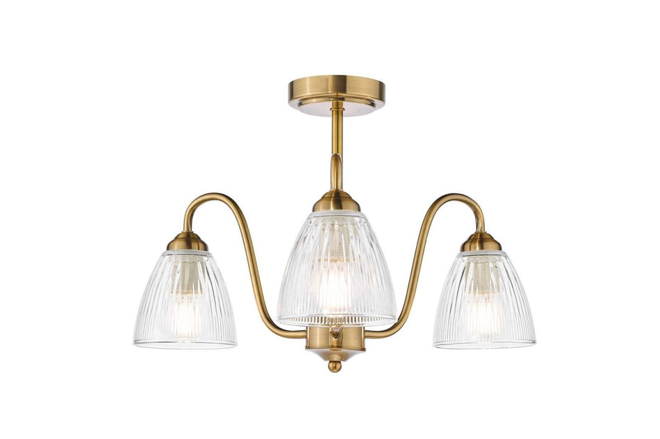 Glynis 3 Light Semi-Flush Antique Bronze and Ribbed Glass