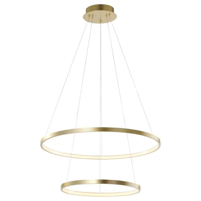 LED pendant light, gold-colored, 2 light rings, warm white light color, modern