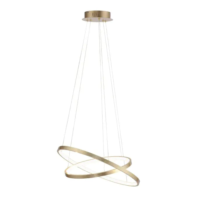 LED pendant light, gold-colored, 2 light rings, warm white light color, modern
