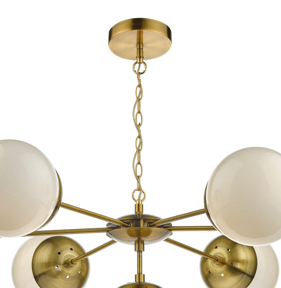 Bombazine 7 Light Pendant Natural Brass & White Opal Glass
