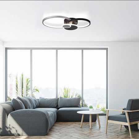 LED ceiling lamp black aluminum 4 rings warm white energy-saving