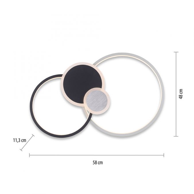 LED ceiling lamp black aluminum 4 rings warm white energy-saving