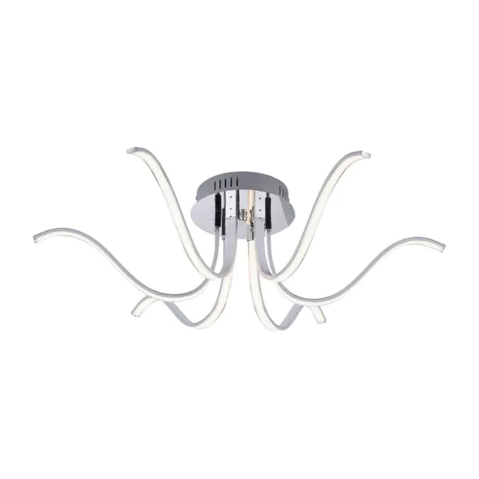 LED ceiling light, 6-headed, chrome, 67x67 cm, filigree light arms