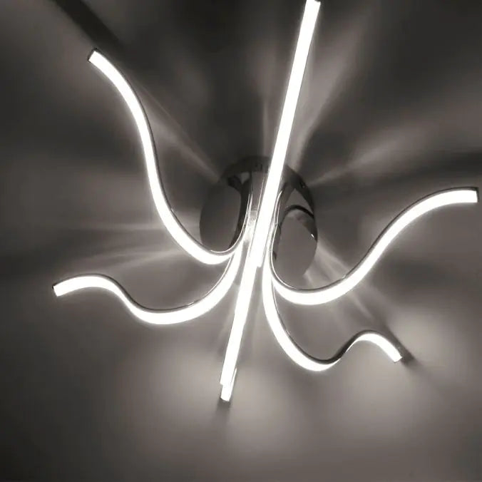 LED ceiling light, 6-headed, chrome, 67x67 cm, filigree light arms