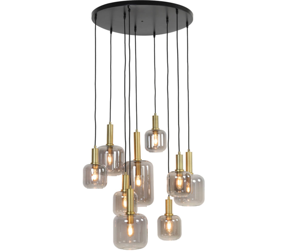 LEKAR 9 Light antique bronze+smoked glass ceiling pendant