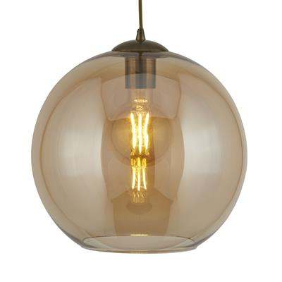 Balls 1Lt Round Pendant 25Cm Dia , Amber Glass, Antique Brass