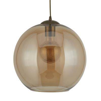 Balls 1Lt Round Pendant 25Cm Dia , Amber Glass, Antique Brass