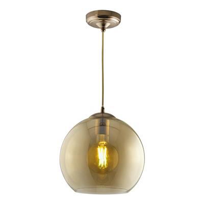 Balls 1Lt Round Pendant 30Cm Dia , Amber Glass, Antique Brass