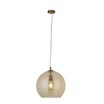 Balls 1Lt Round Pendant 35Cm Dia , Amber Glass, Antique Brass