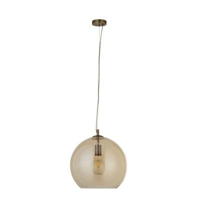 Balls 1Lt Round Pendant 35Cm Dia , Amber Glass, Antique Brass
