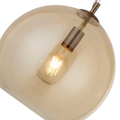 Balls 1Lt Round Pendant 35Cm Dia , Amber Glass, Antique Brass