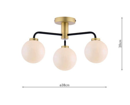 Lainey 3 Light Semi-Flush Matt Black & Opal Glass