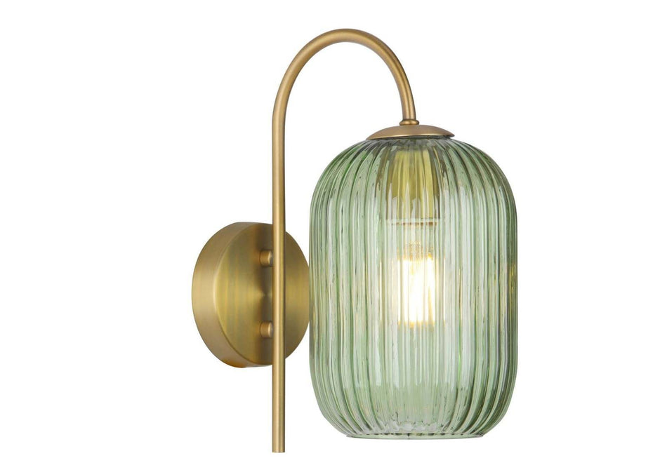 Idra Wall Light Aged Bronze and Green Ribbed Glass