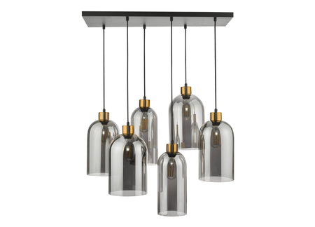 Alma 6 Light Bar Pendant Matt Black Smoked Glass