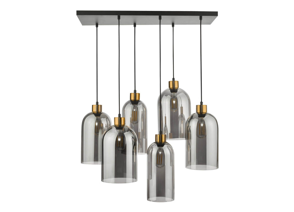 Alma 6 Light Bar Pendant Matt Black Smoked Glass