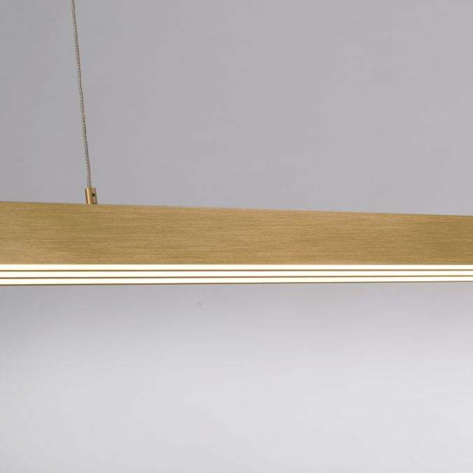 LED pendant lamp, matt brass, linear, filigree design, touch dimmer