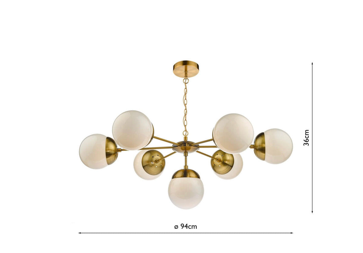 Bombazine 7 Light Pendant Natural Brass & White Opal Glass