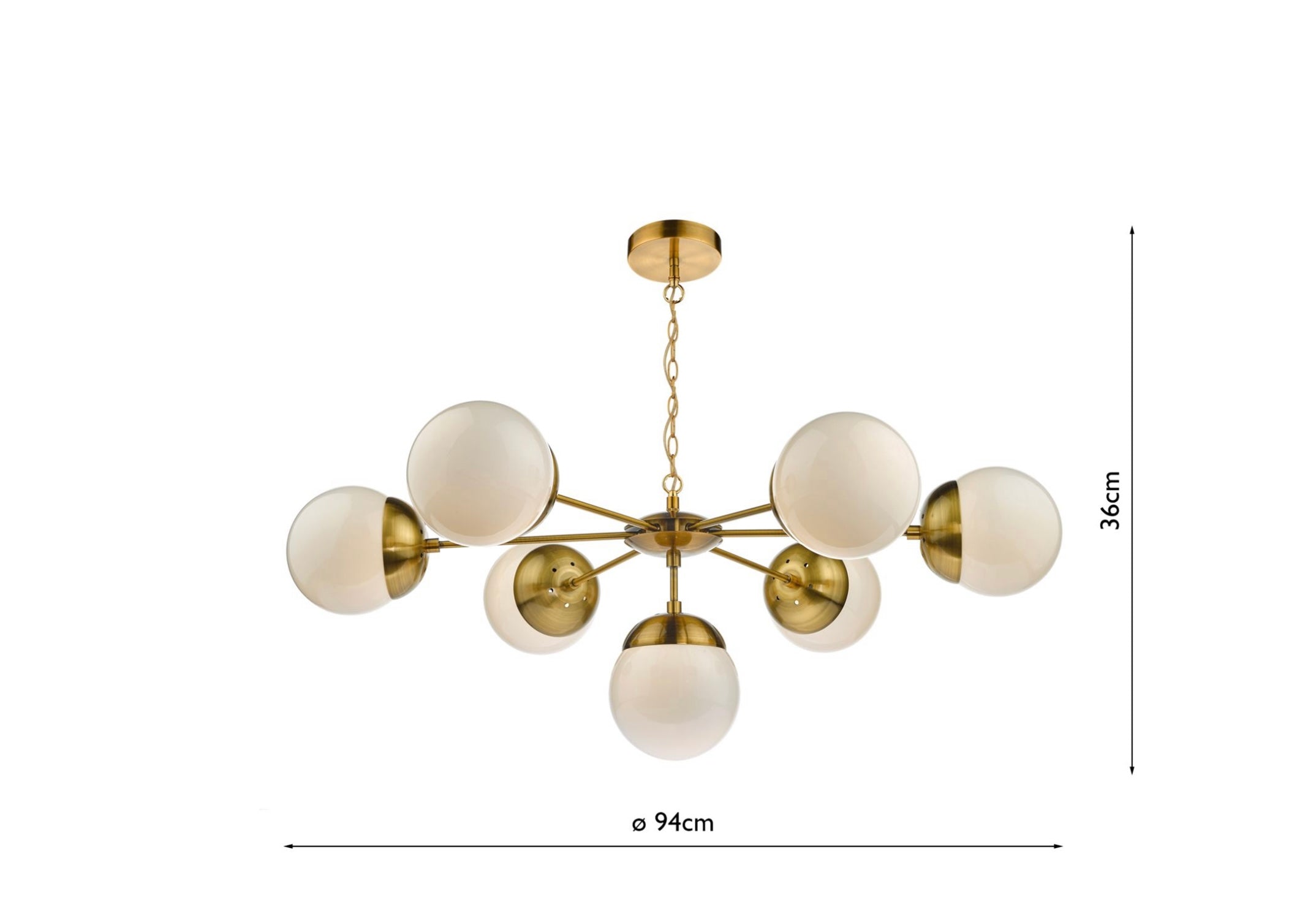 Bombazine 7 Light Pendant Natural Brass & White Opal Glass
