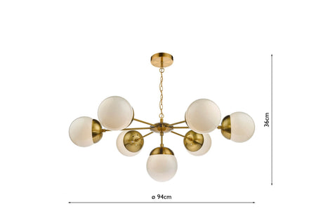 Bombazine 7 Light Pendant Natural Brass & White Opal Glass