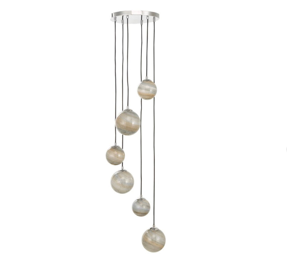 Mikara 6 Light Cluster Pendant Marble Effect Glass & Polished Chrome ceiling light