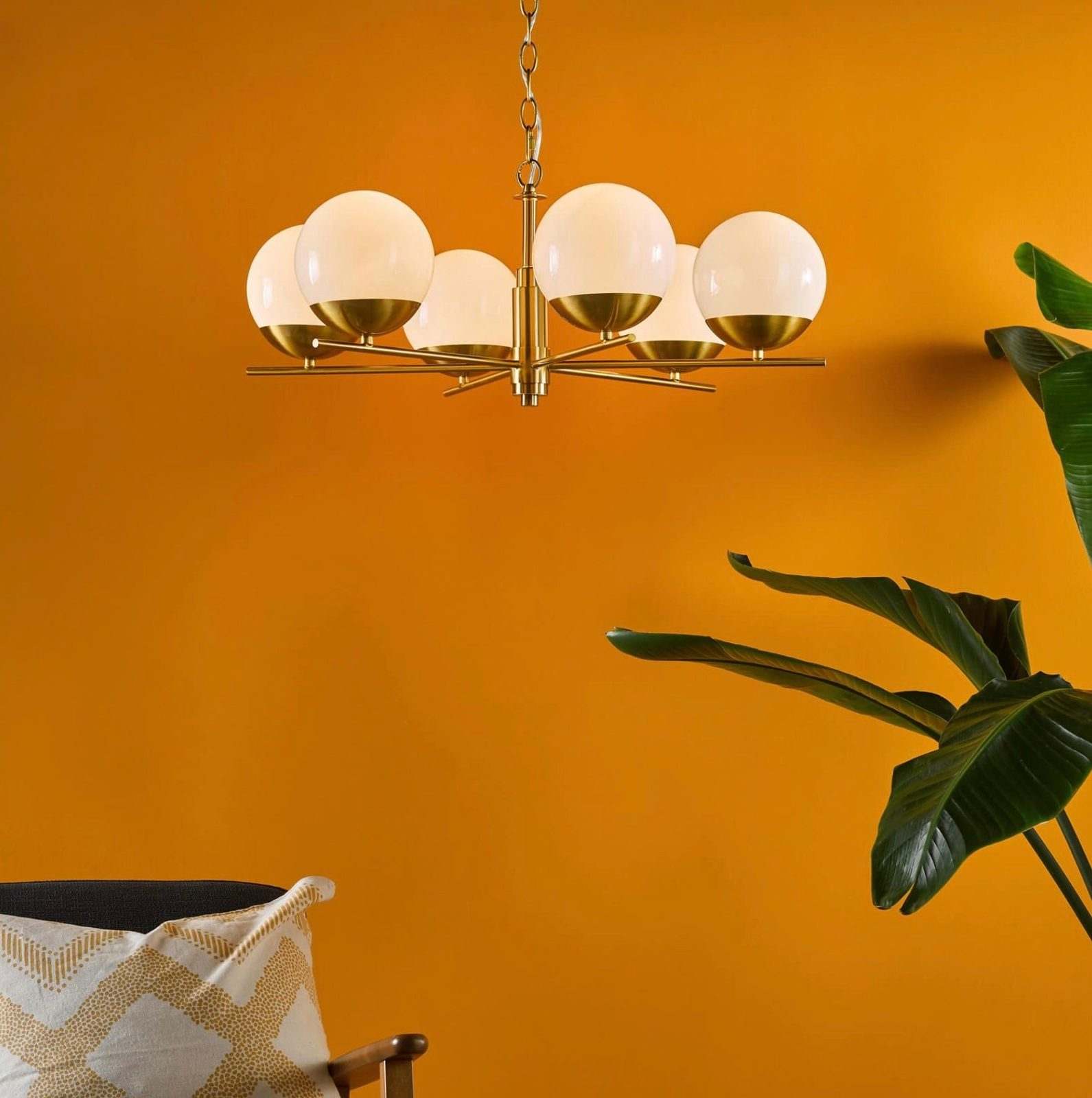 Bombazine 6 Light Pendant Natural Brass and Opal Glass
