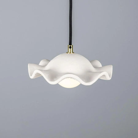 Rivale Pendant Light with Wavy Ceramic Shade, Matte White Striped