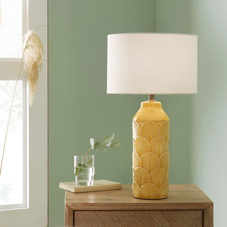 Bethan Embossed Mustard Ceramic Table Lamp