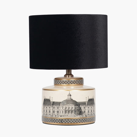 Wren Black and Cream Building Print Ceramic Table Lamp